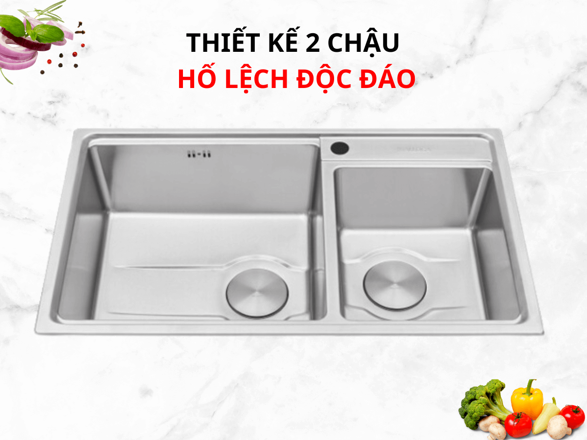 Thiết kế chậu 2 hố lệch độc đáo