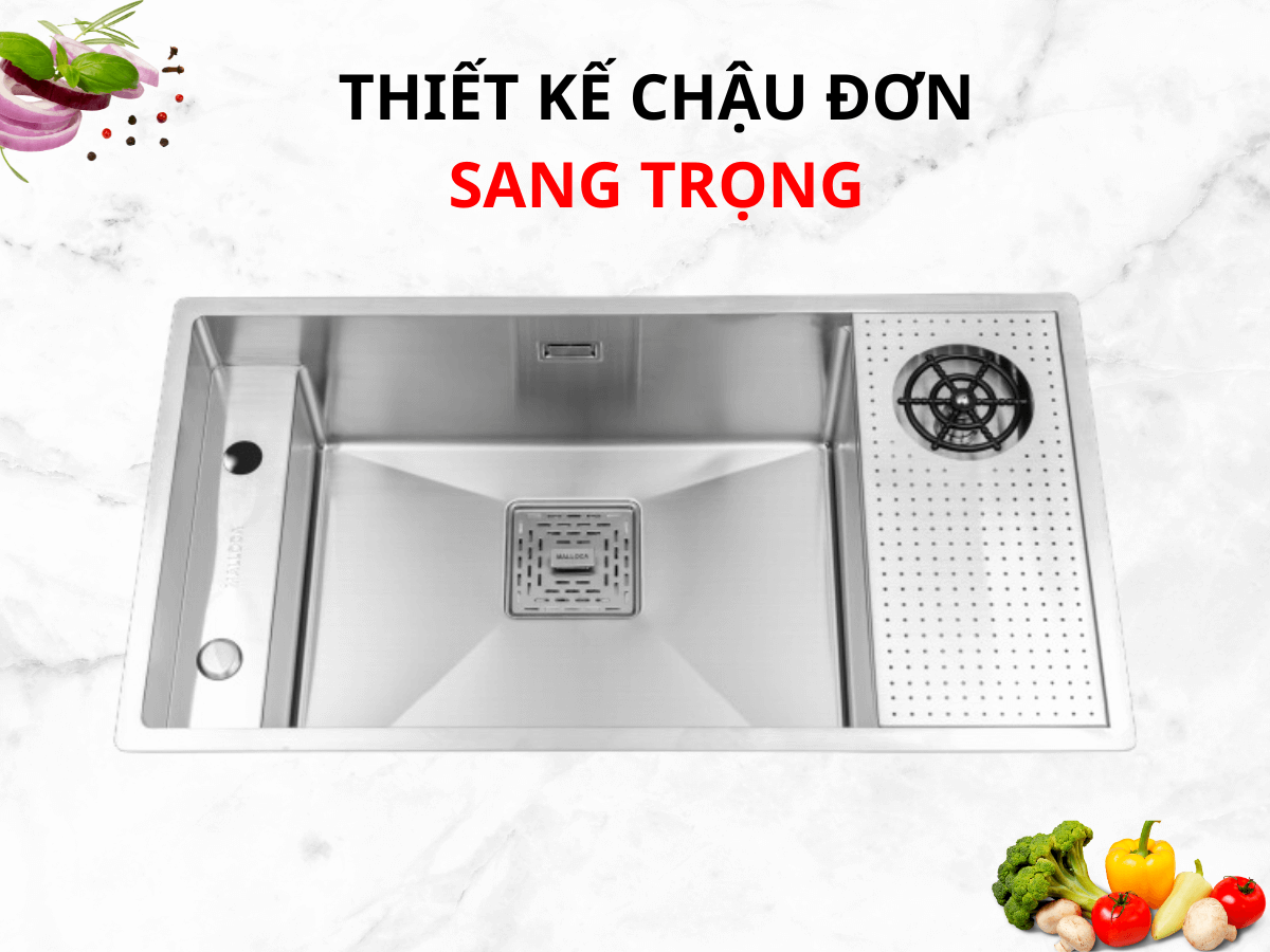 Thiết kế chậu đơn sang trọng, tích hợp vòi phun tráng ly tiện lợi