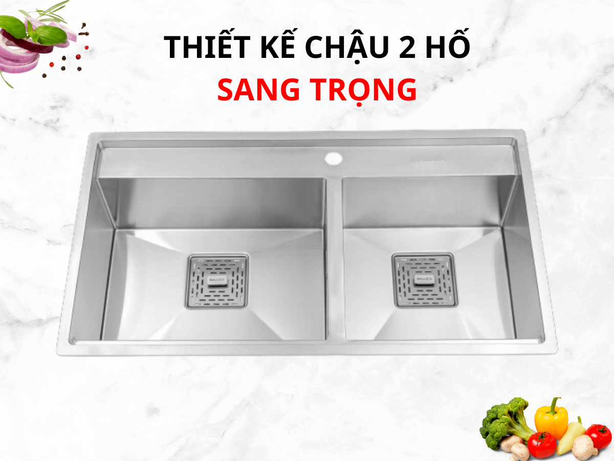 Thiết kế chậu 2 hố sang trọng