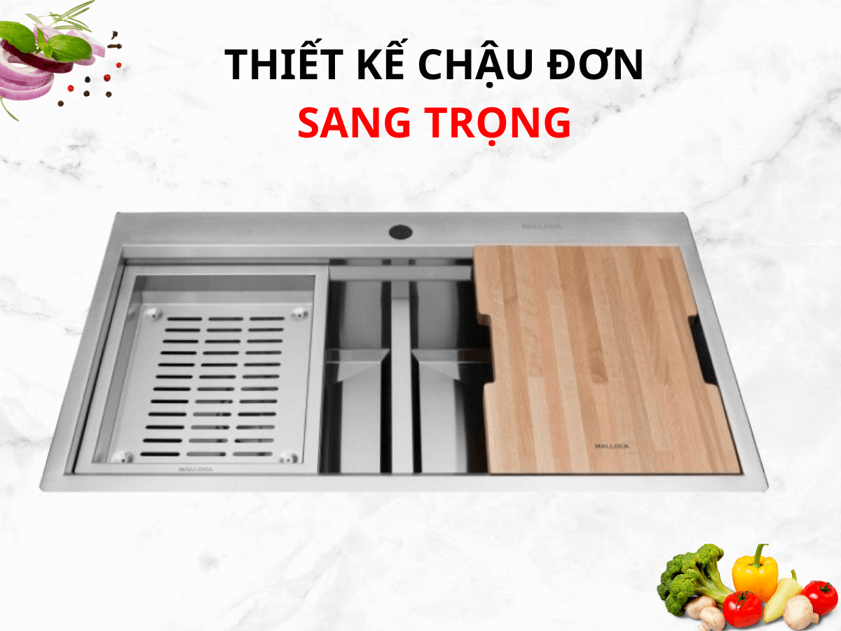 Thiết kế chậu 2 hố sang trọng, tích hợp phụ kiện tiện lợi