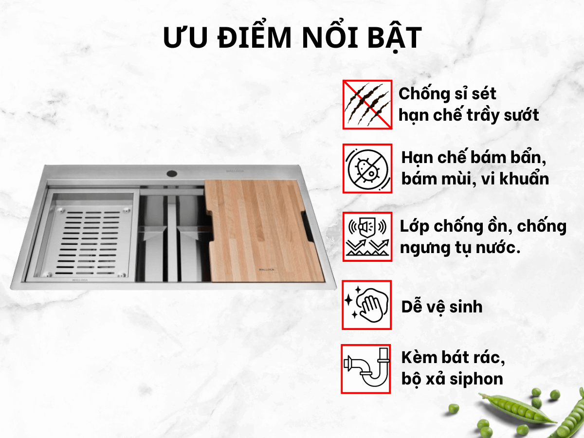 Chậu inox Malloca Slide MS 862