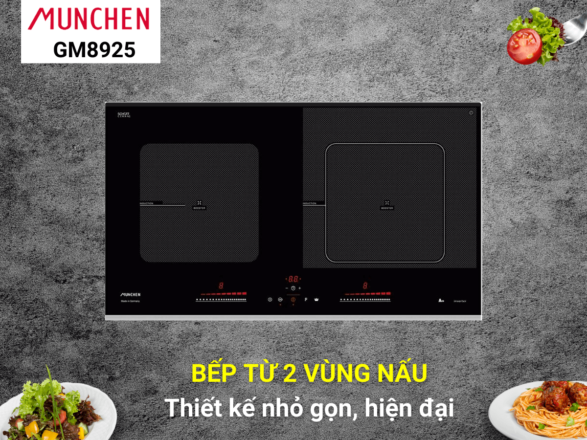 Bếp từ Munchen GM8925 thiết kế 2 vùng nấu sang trọng