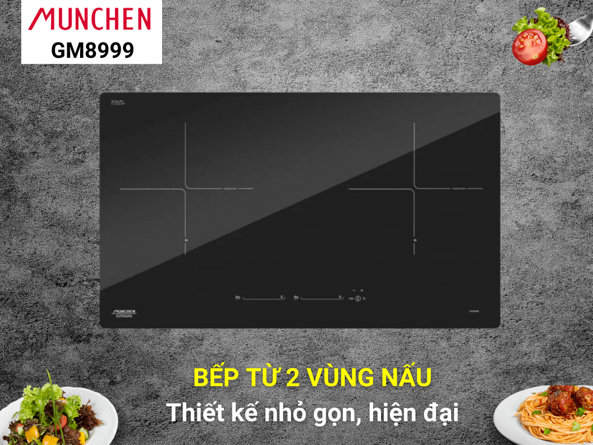 Bếp từ Munchen GM8999 thiết kế 2 vùng nấu sang trọng