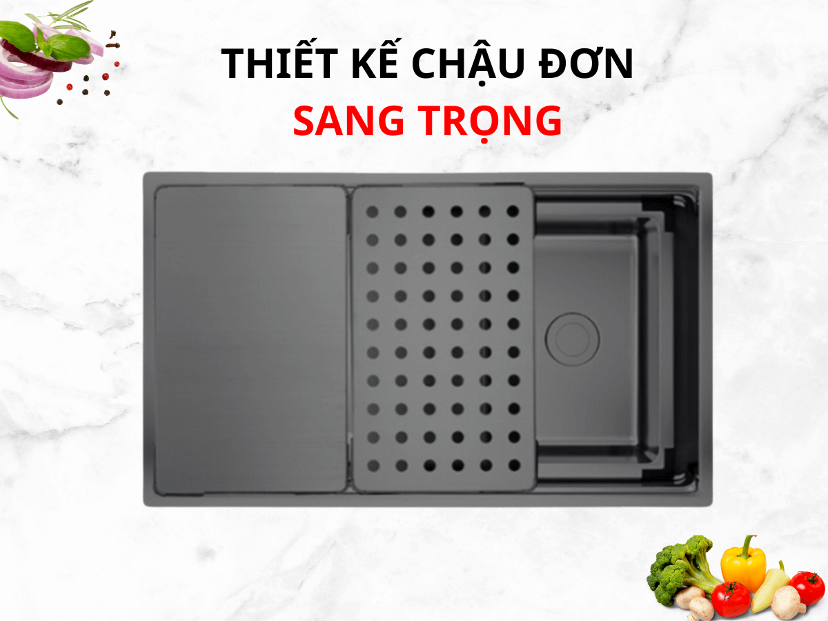 Thiết kế chậu đơn sang trọng, tích hợp phụ kiện tiện lợi