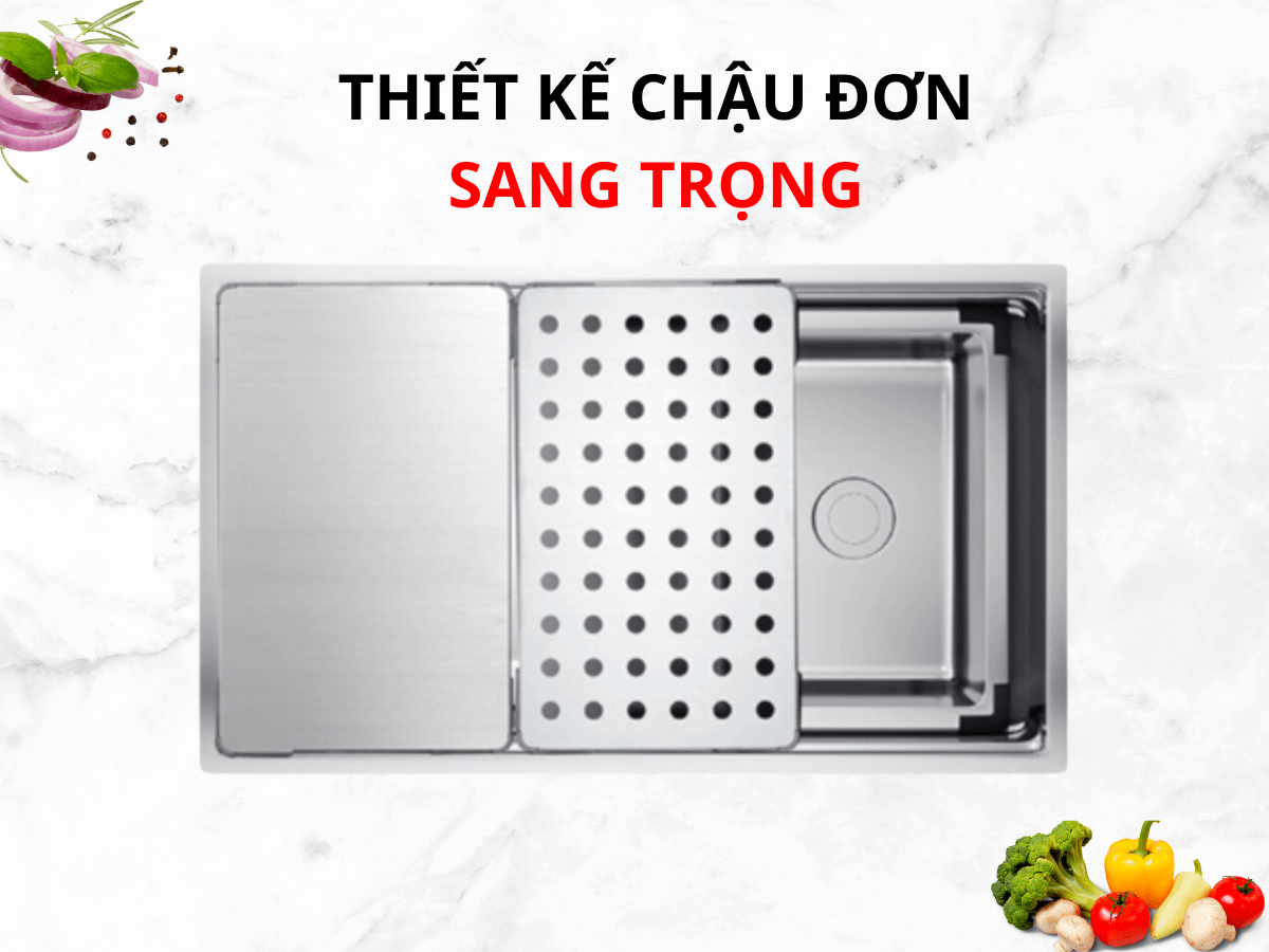 Thiết kế chậu đơn sang trọng, tích hợp phụ kiện tiện lợi
