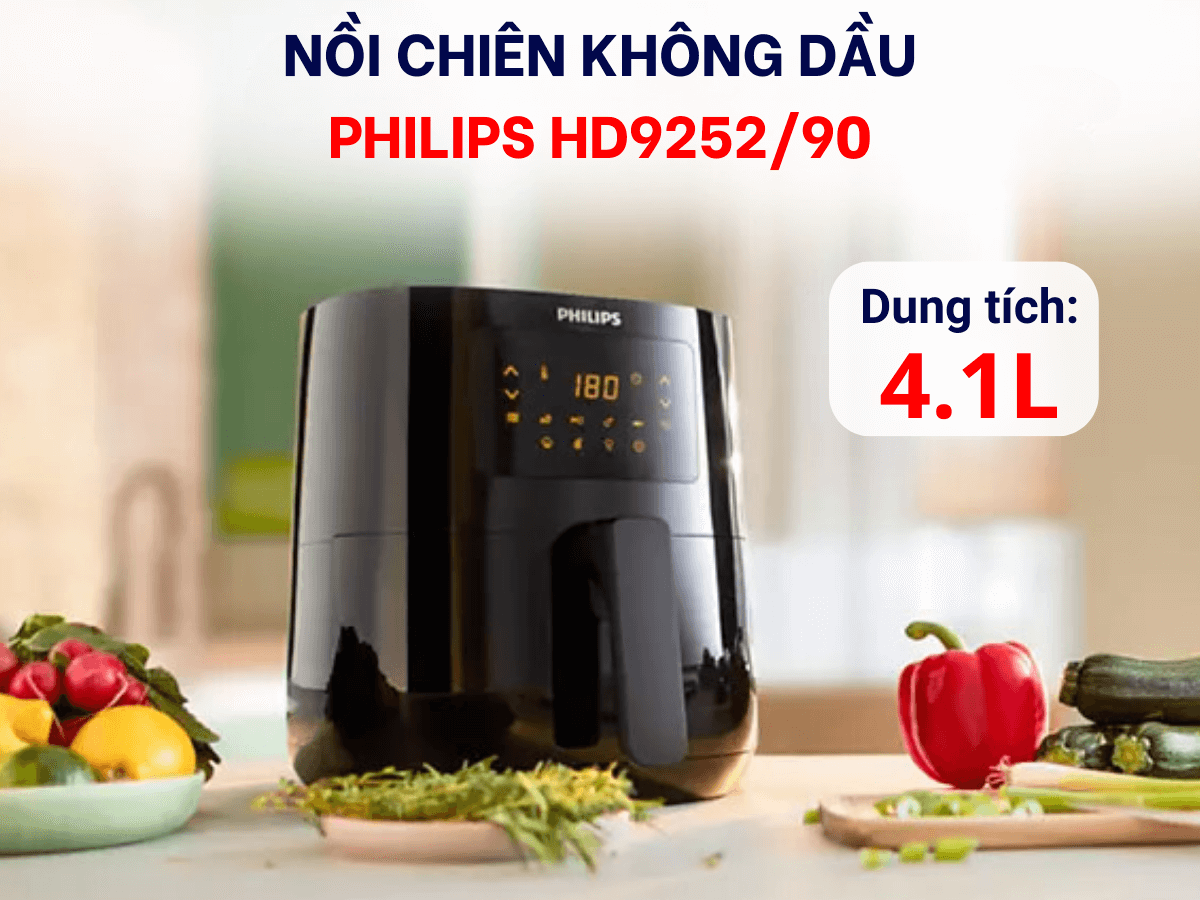 Nồi chiên không dầu Philips HD9252/90 dung tích 4,1 lít, thiết kế sang trọng