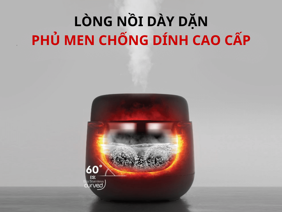 Lòng nồi dày dặn, phủ men chống dính cao cấp