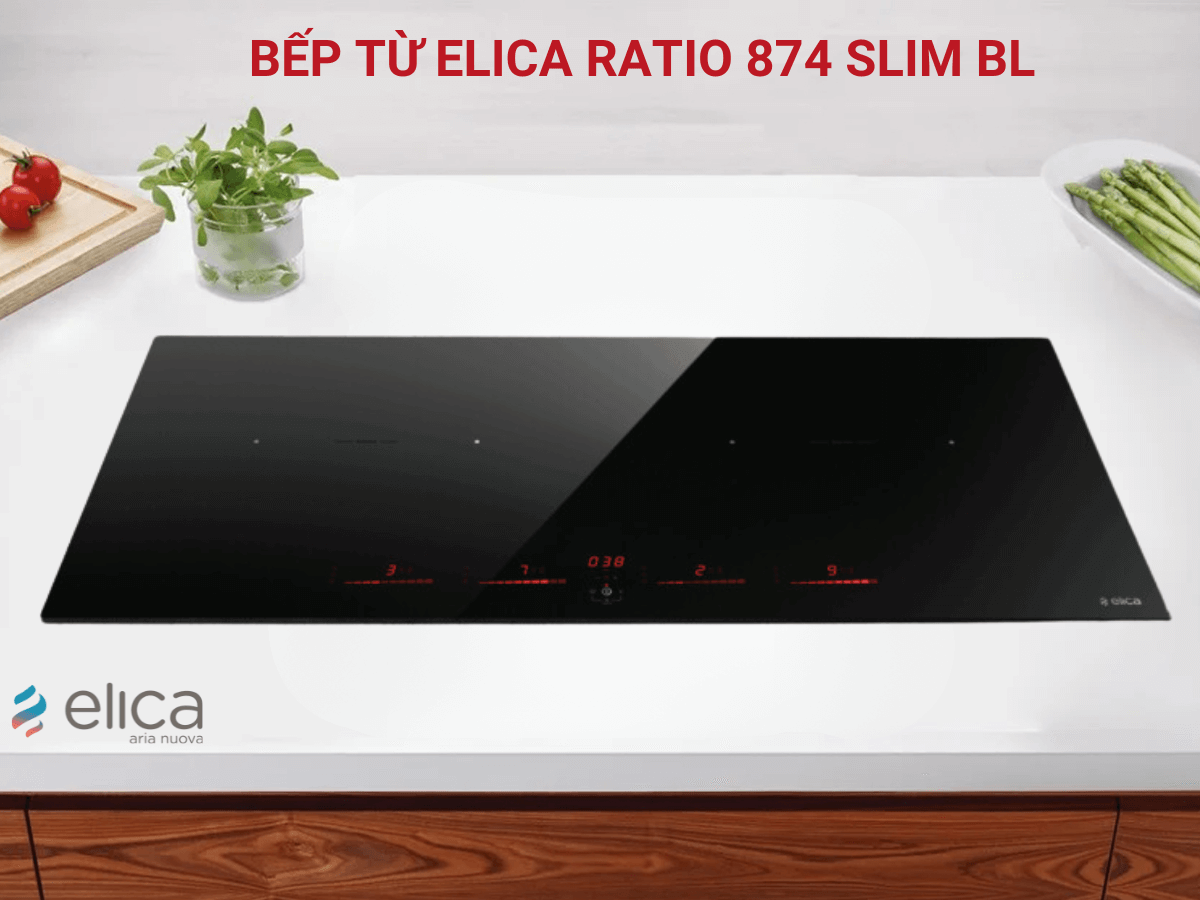 Bếp từ Elica RATIO 874 Slim BL thiết kế 4 vùng nấu sang trọng