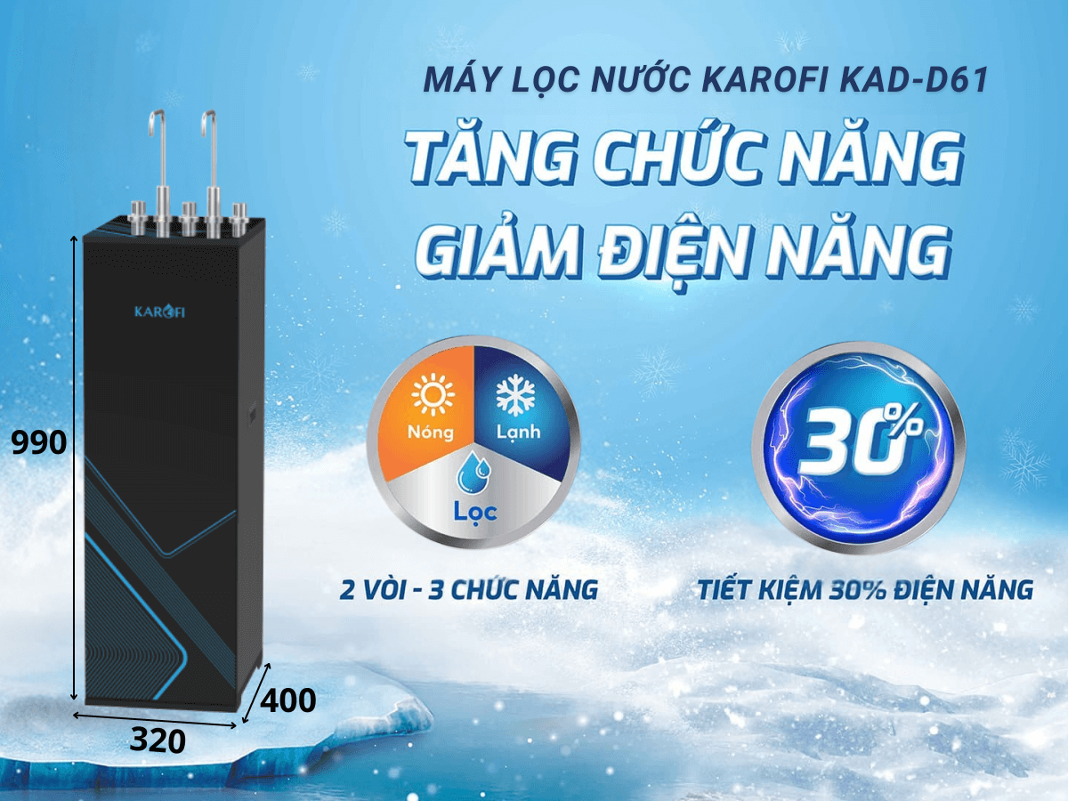 Máy lọc nước Karofi KAD-D61 thiết kế hiện đại, sang trọng