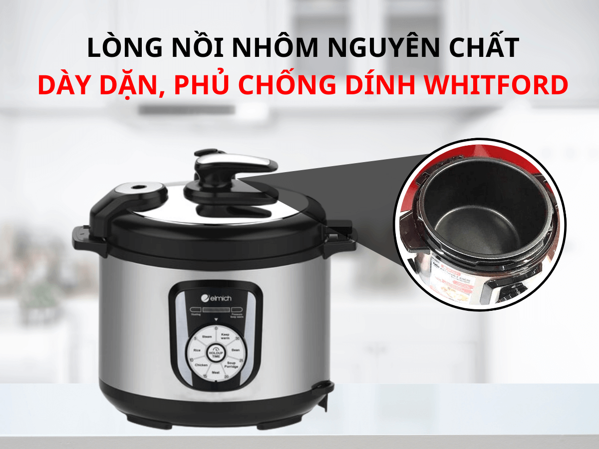 Lòng nồi nhôm nguyên chất dày dặn, phủ chống dính Whitford