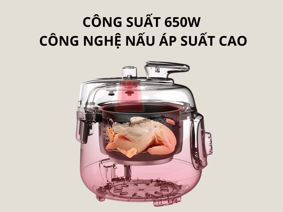 Công suất 650W, công nghệ nấu áp suất cao nấu nhanh tiện lợi