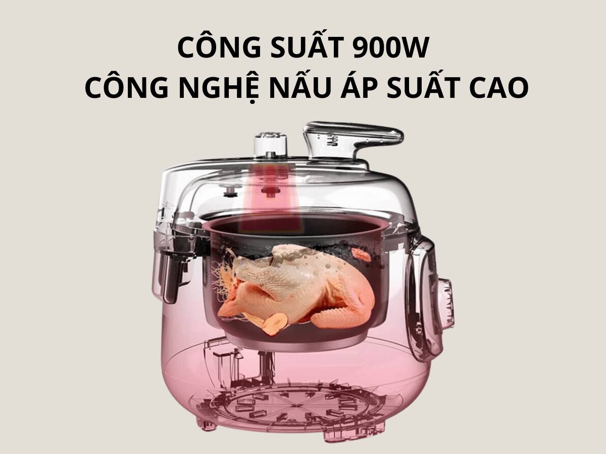 Công suất 900W, công nghệ nấu áp suất cao nấu nhanh tiện lợi