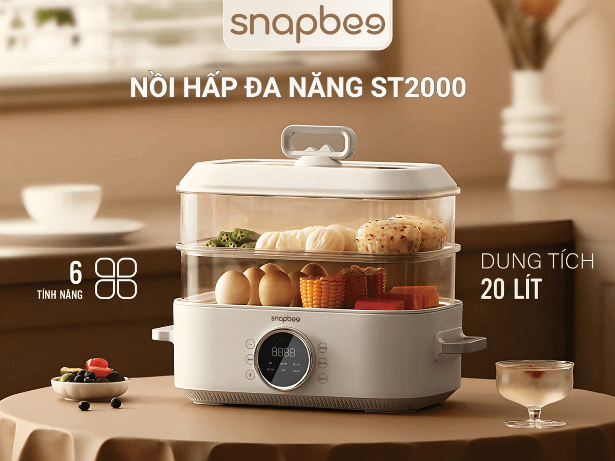Nồi hấp đa năng Snapbee ST2000 thiết kế hiện đại, đẹp mắt