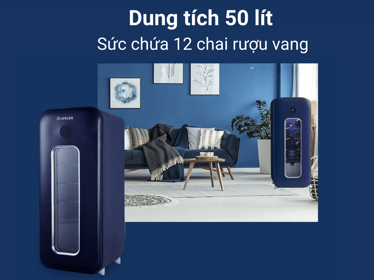Dung tích 50 lít, sức chứa 12 chai rượu vang