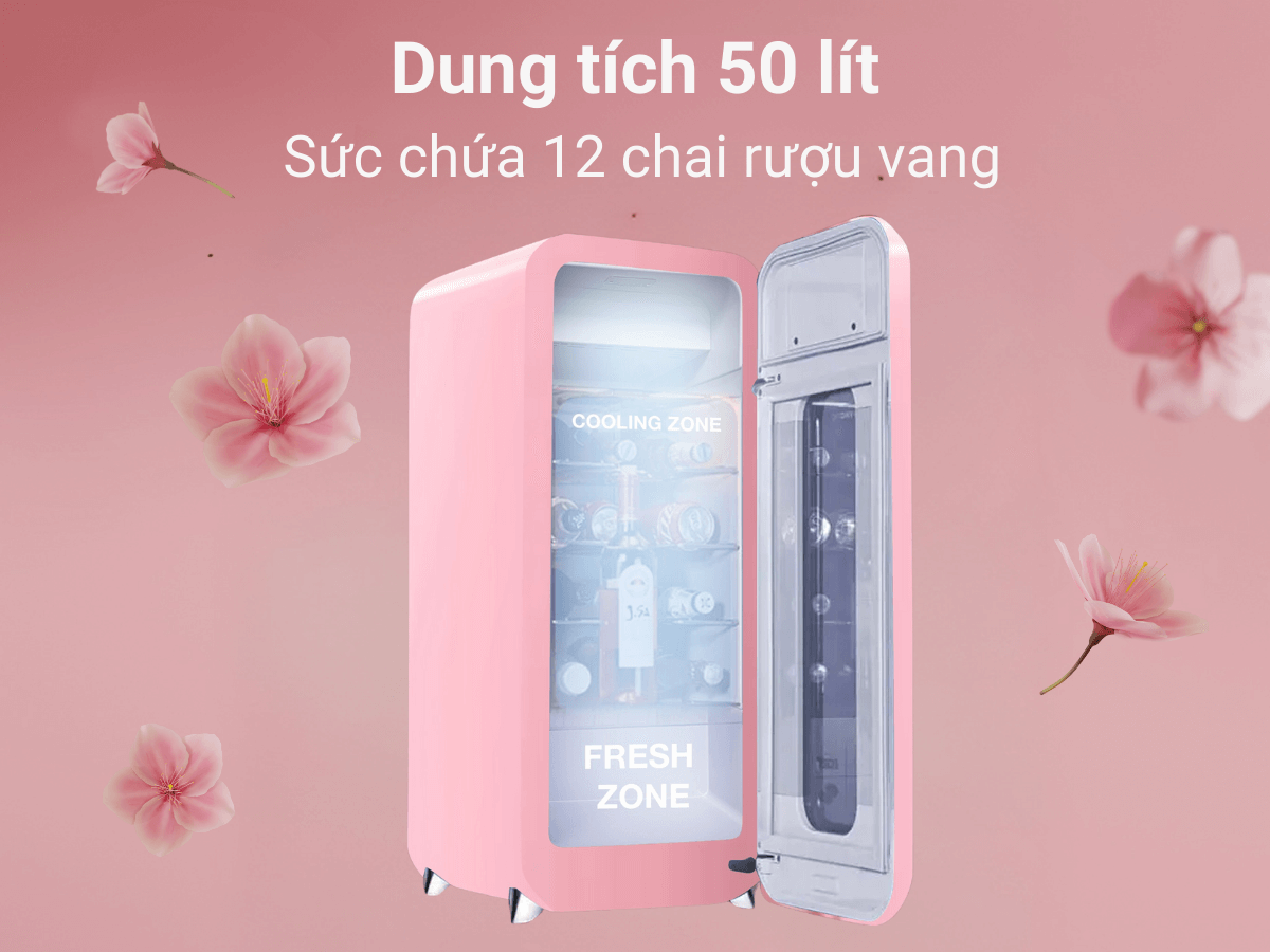 Dung tích 50 lít, sức chứa 12 chai rượu vang