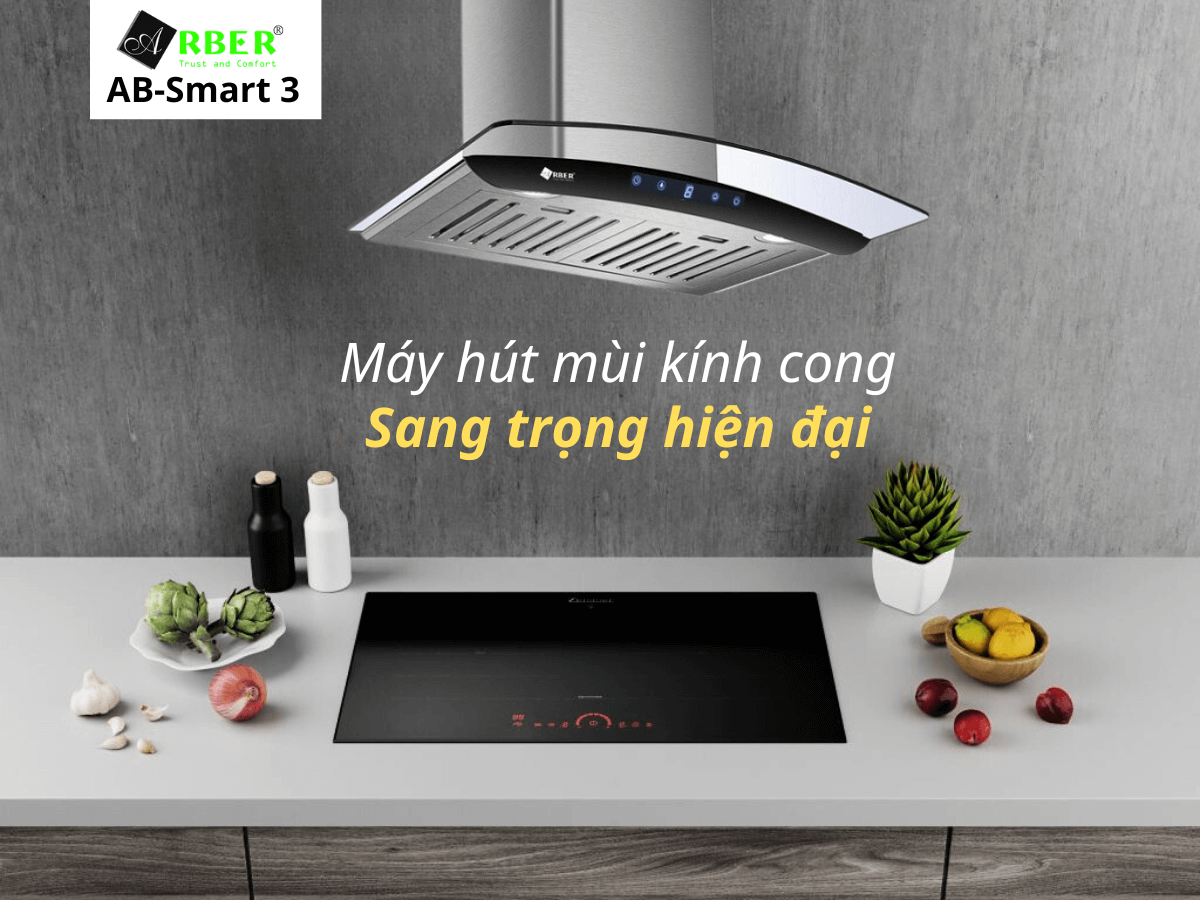 Máy hút mùi Arber AB-Smart 3 thiết kế treo tường kính cong hiện đại