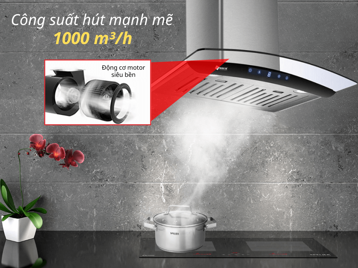 Công suất hút mùi mạnh mẽ 1000 m³/h