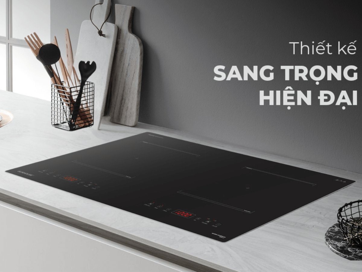 Bếp từ Sunhouse SHB9101S thiết kế lắp âm gọn gàng, sang trọng