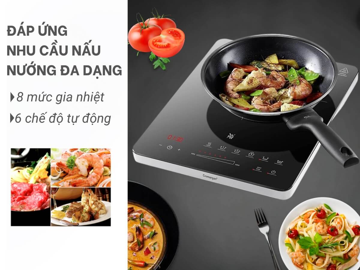 8 mức gia nhiệt và 6 chế độ tự động đáp ứng nhu cầu nấu nướng đa dạng