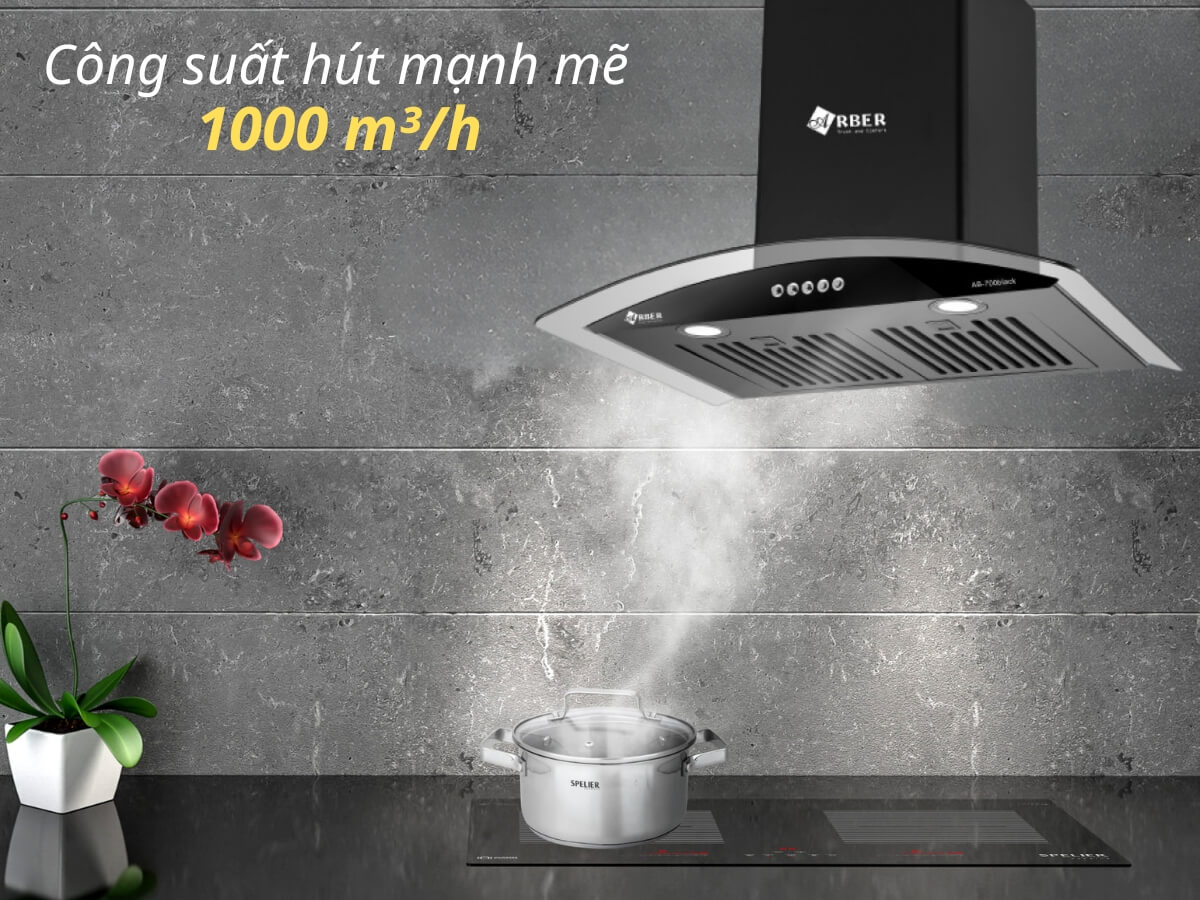 Công suất hút mùi mạnh mẽ 1000 m³/h
