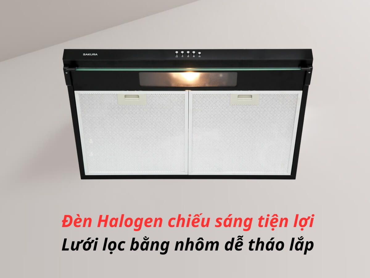 Đèn Halogen chiếu sáng tiện lợi, tiết kiệm năng lượng và lưới lọc nhôm dễ tháo lắp