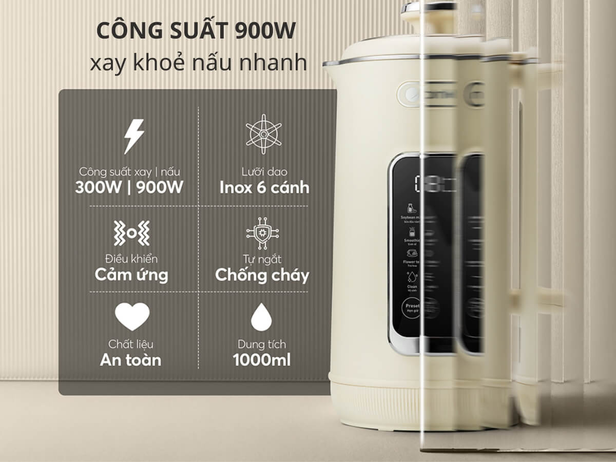 Công suất 900W xay khoẻ nấu nhanh