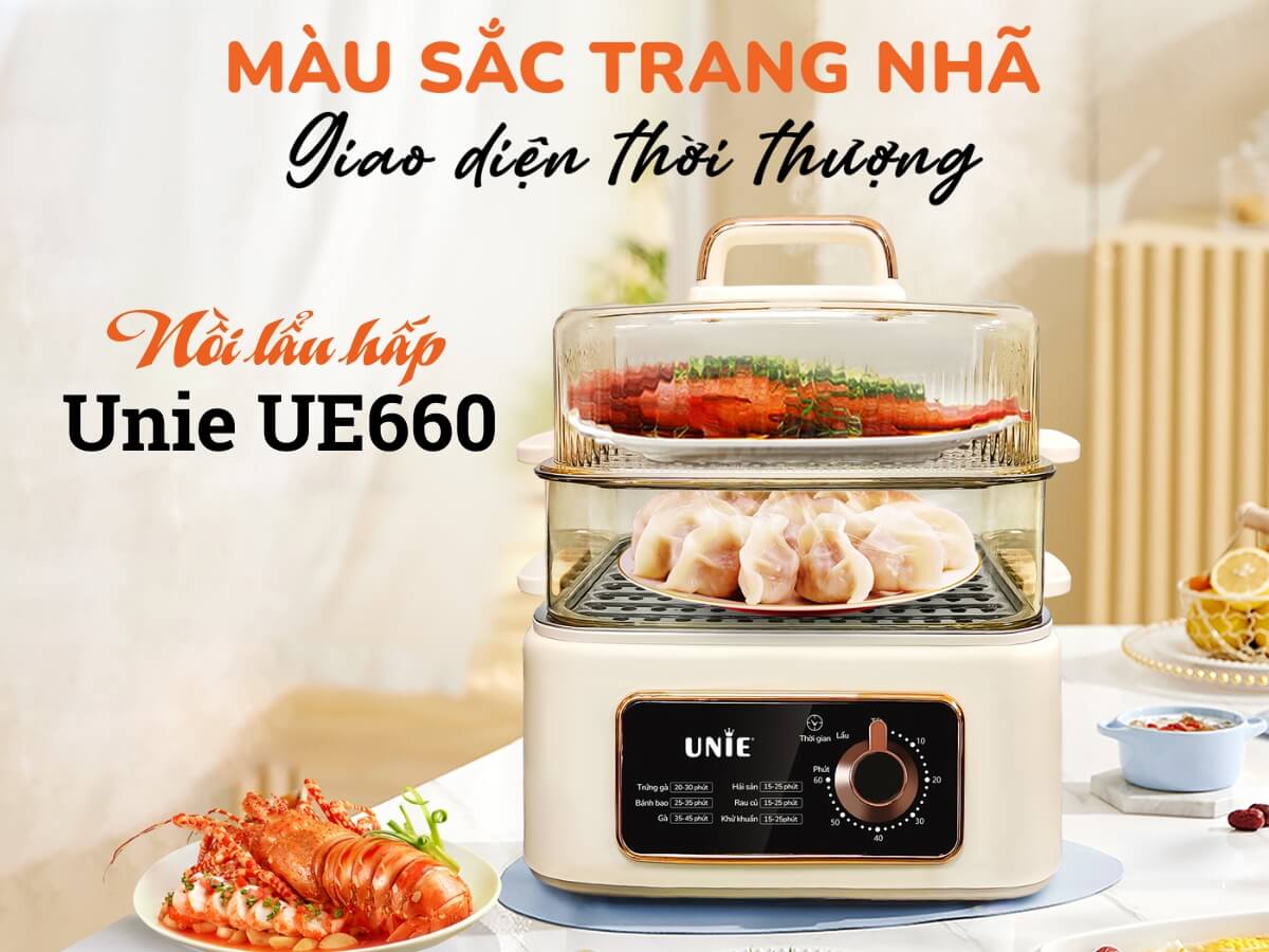 Nồi lẩu hấp Unie UE660 thiết kế hiện đại, đẹp mắt