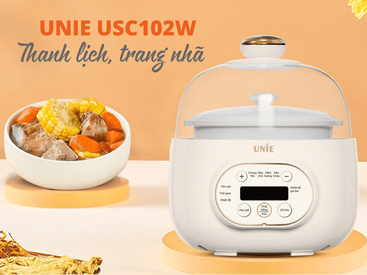 Nồi nấu chậm Unie USC102W dung tích 0,8 lít, thiết kế đẹp mắt