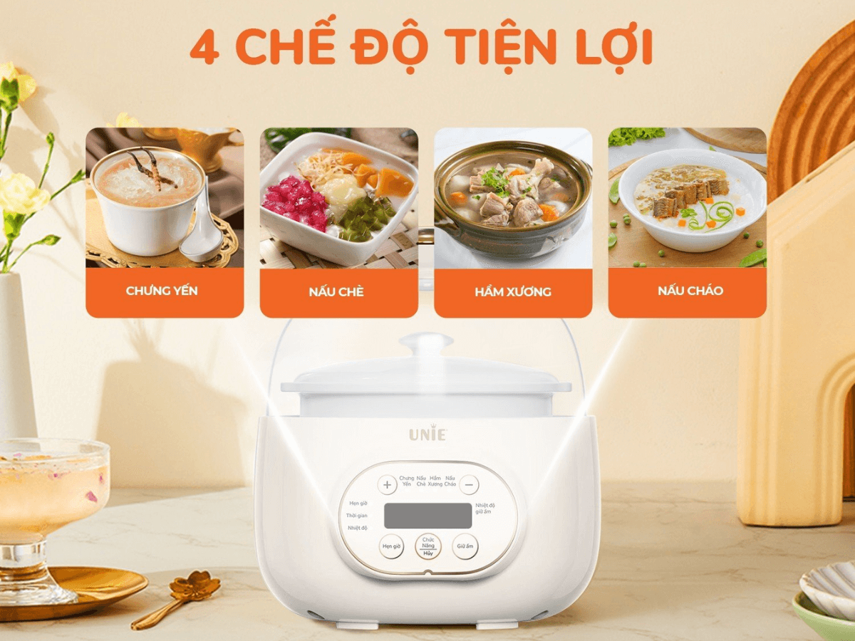 4 chế độ nấu tự động, điều chỉnh 3 mức nhiệt