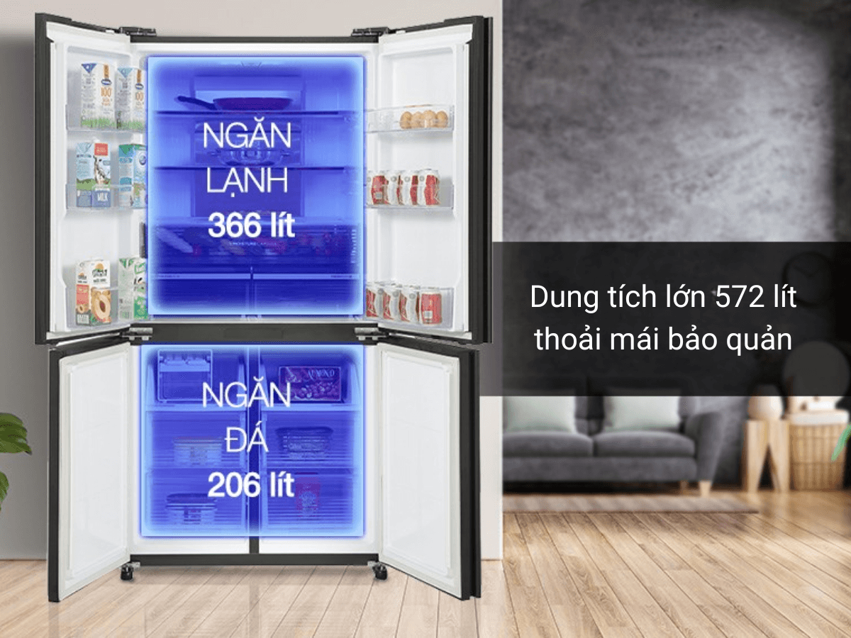 Dung tích lớn 572 lít thoải mái bảo quản