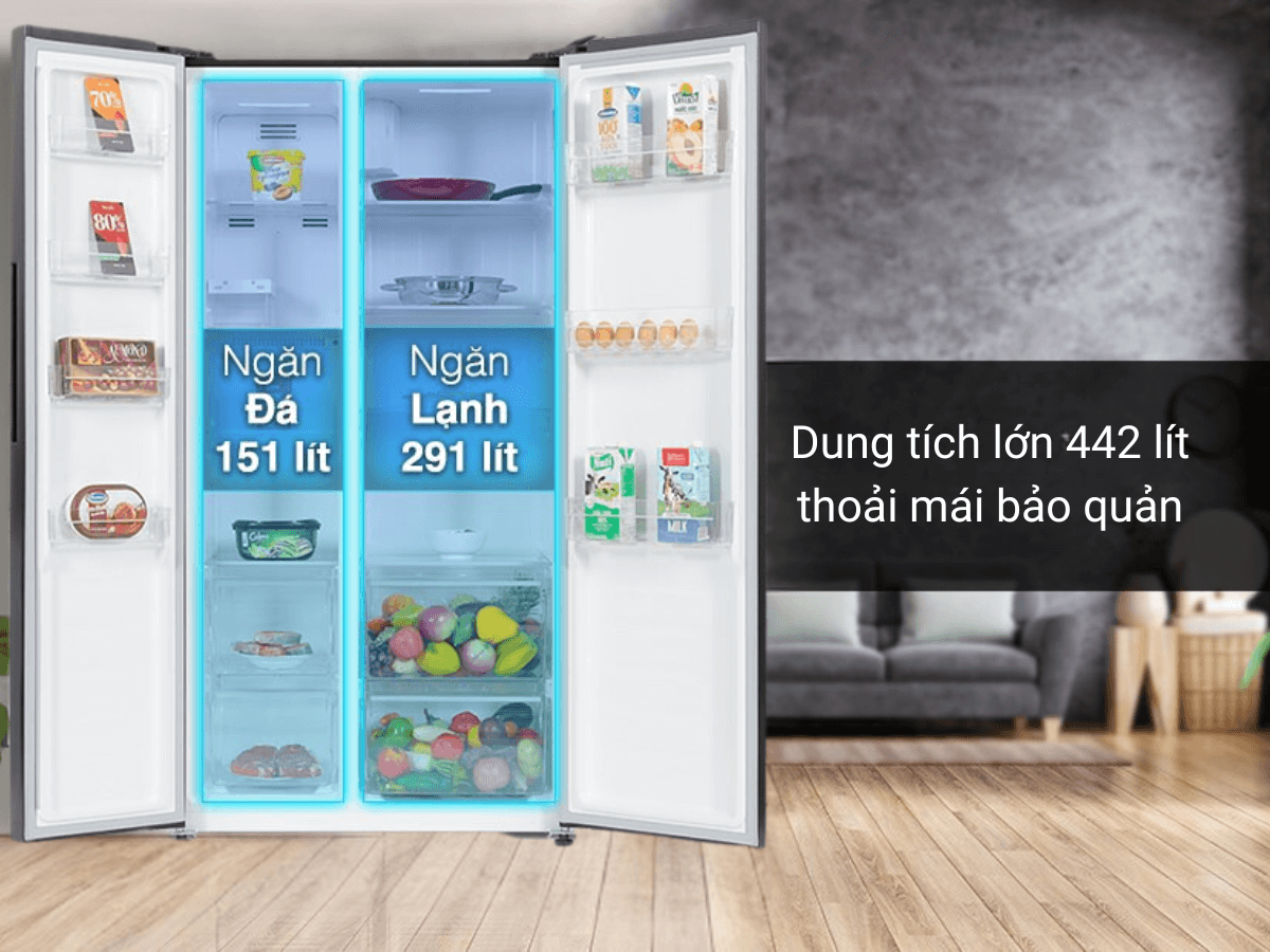 Dung tích lớn 442 lít thoải mái bảo quản