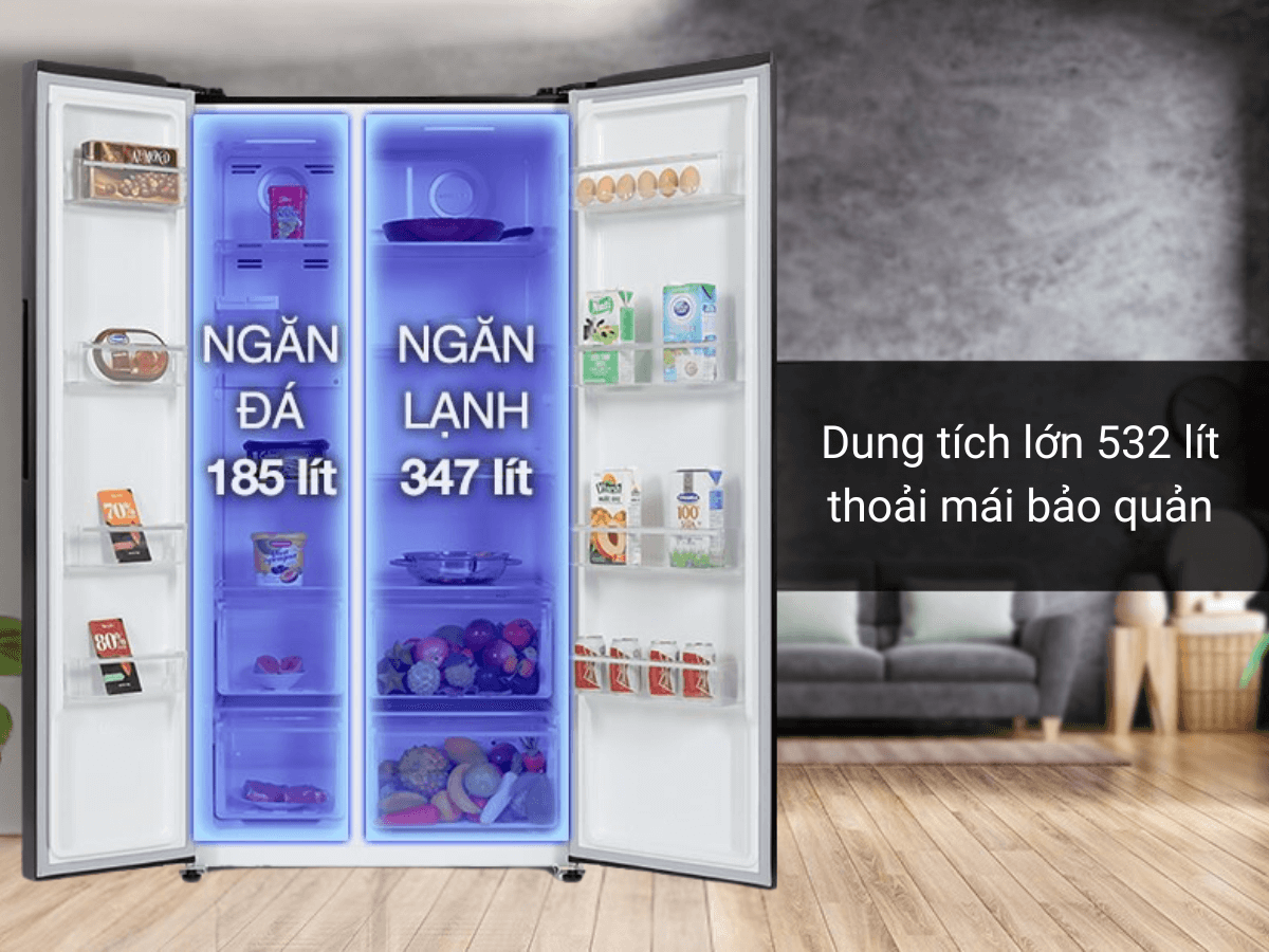 Dung tích lớn 532 lít thoải mái bảo quản