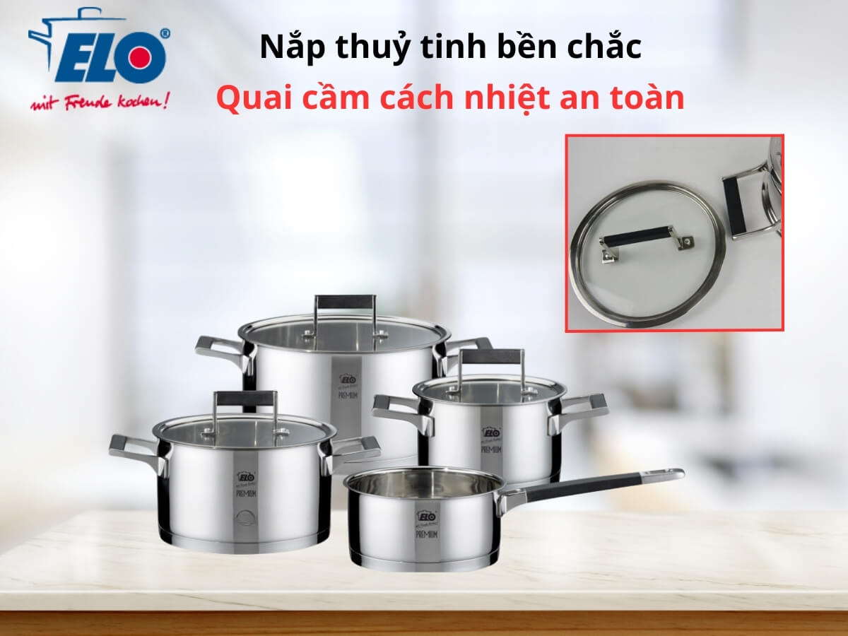 Nắp thuỷ tinh bền chắc, quai cầm cách nhiệt an toàn