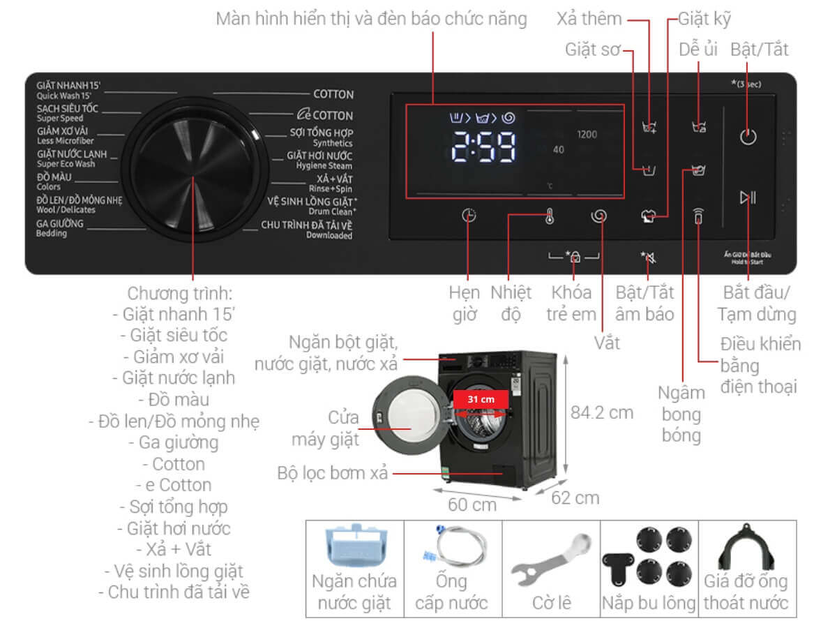 Máy giặt Samsung WW12CGC04DABSV Inverter 12 kg