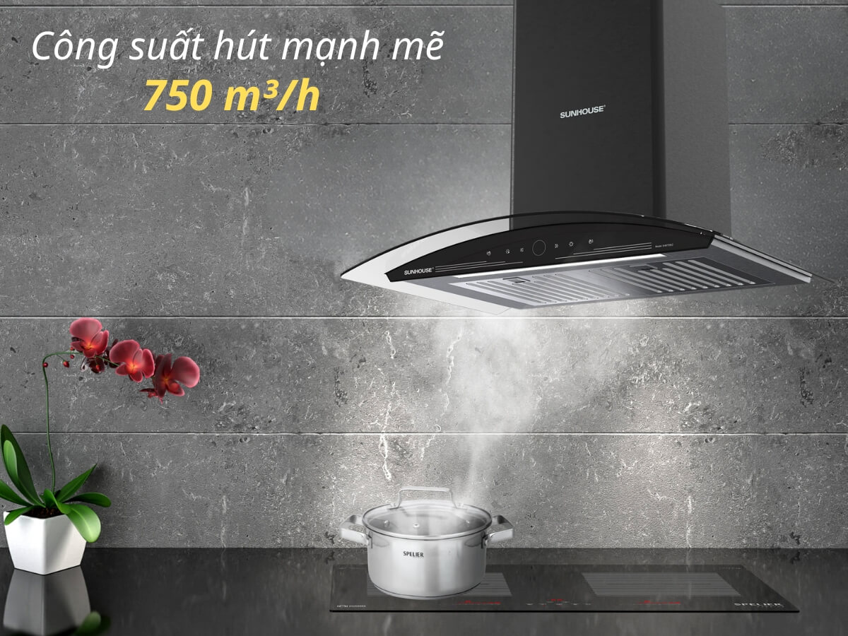 Công suất hút mùi mạnh mẽ 750 m³/h