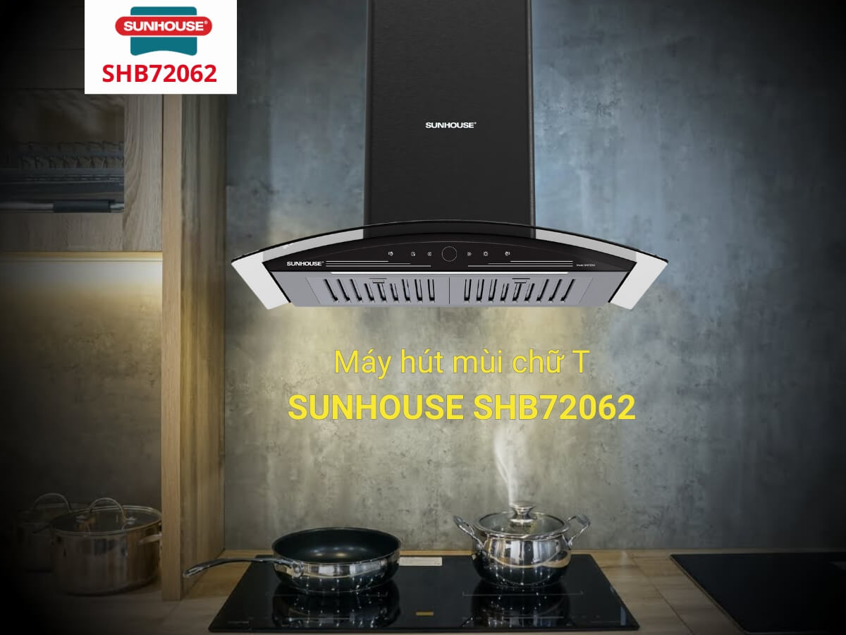 Máy hút mùi Sunhouse SHB72062 thiết kế gắn tường kính cong hiện đại