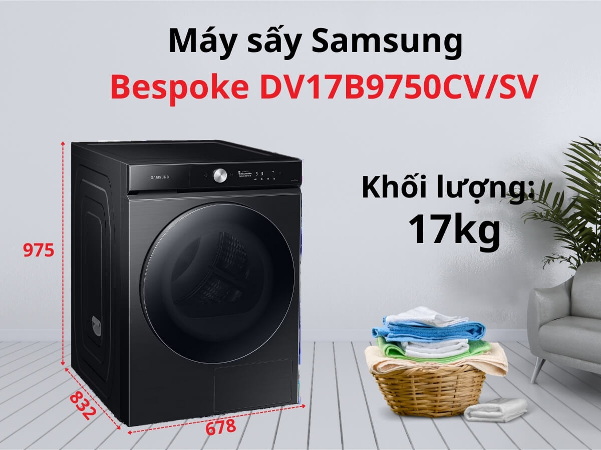 Máy sấy Samsung Bespoke DV17B9750CV/SV thiết kế cửa trước hiện đại, khối lượng sấy 17kg