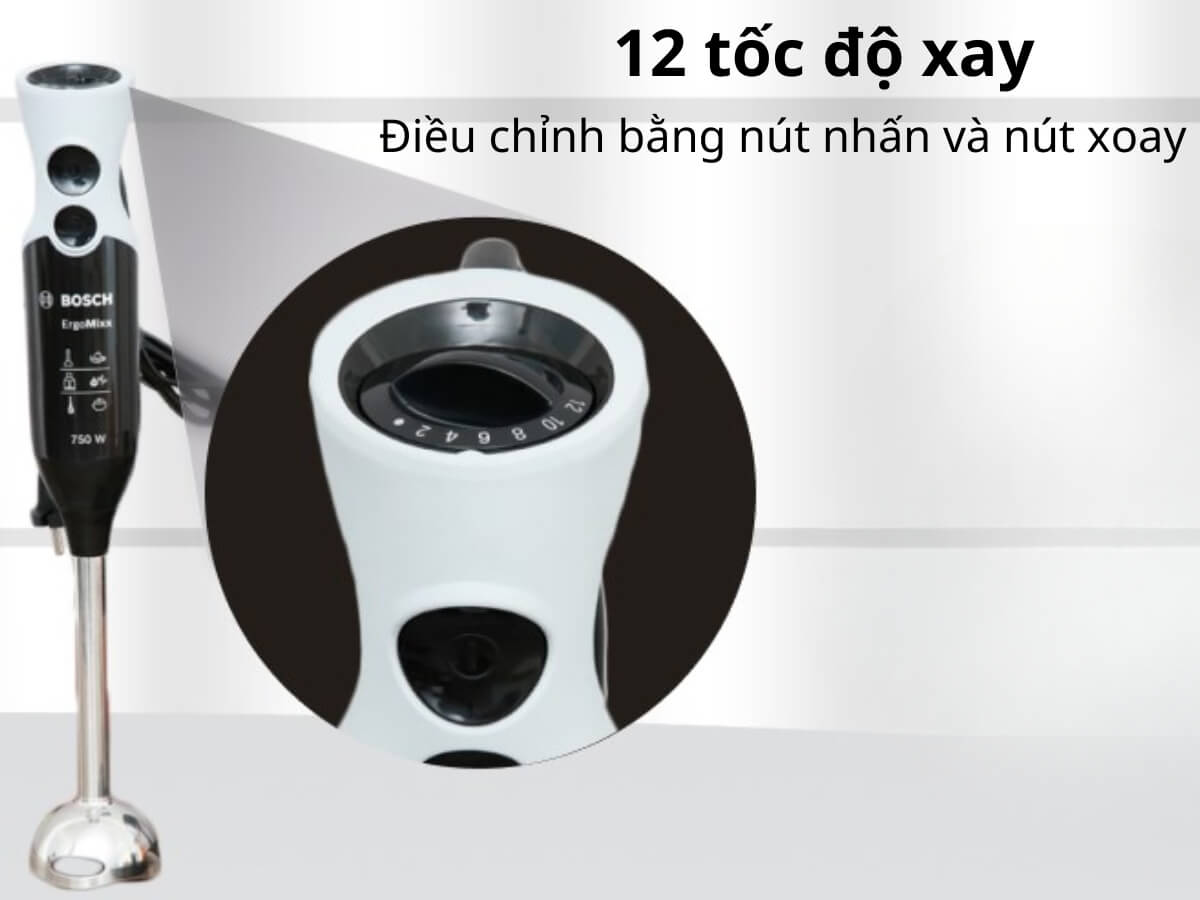 12 tốc độ xay, điều chỉnh dễ dàng bằng nút nhấn và nút xoay