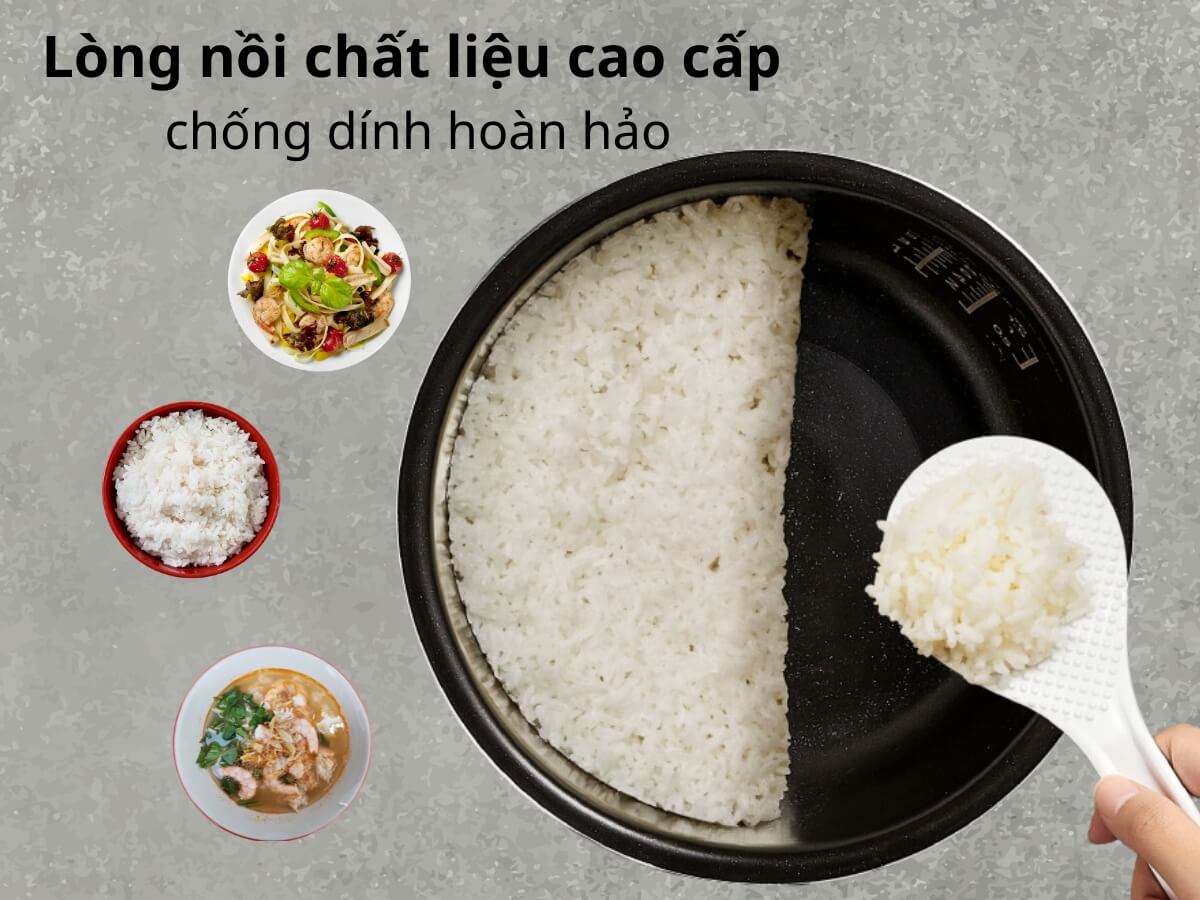 Lòng nồi chất liệu cao cấp, chống dính hoàn hảo