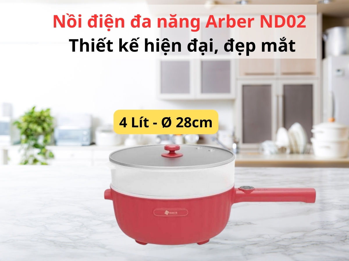 Nồi điện đa năng Arber ND02 thiết kế hiện đại, đẹp mắt