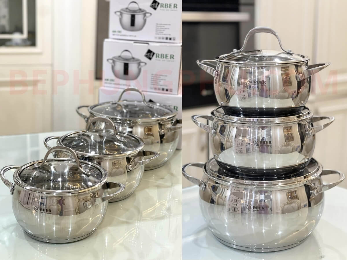 Nồi inox 3 đáy Arber với 3 kích cỡ đa dạng