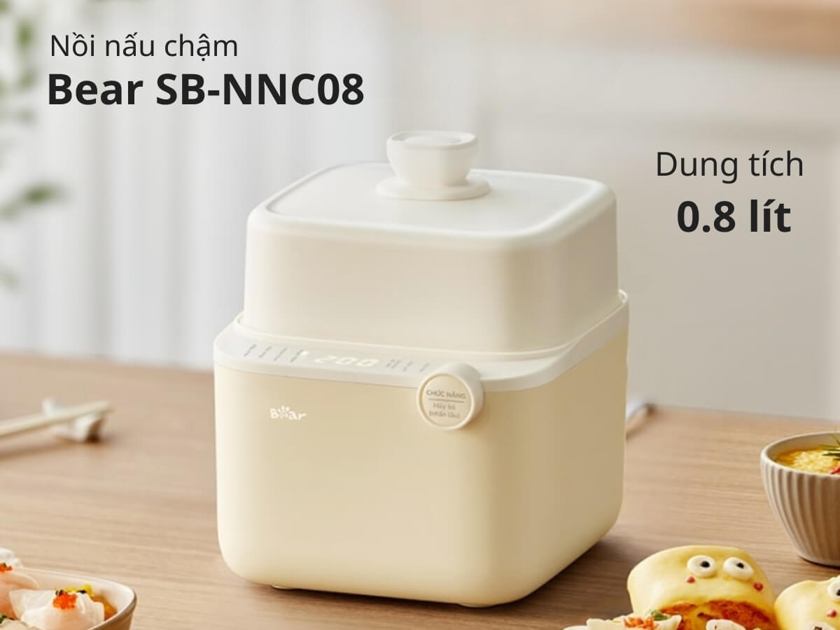 Nồi nấu chậm Bear SB-NNC08 dung tích 0.8 lít, thiết kế đẹp mắt
