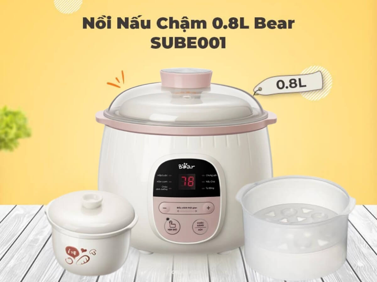 Nồi nấu chậm Bear SUBE002 dung tích 1.6 lít, thiết kế đẹp mắt
