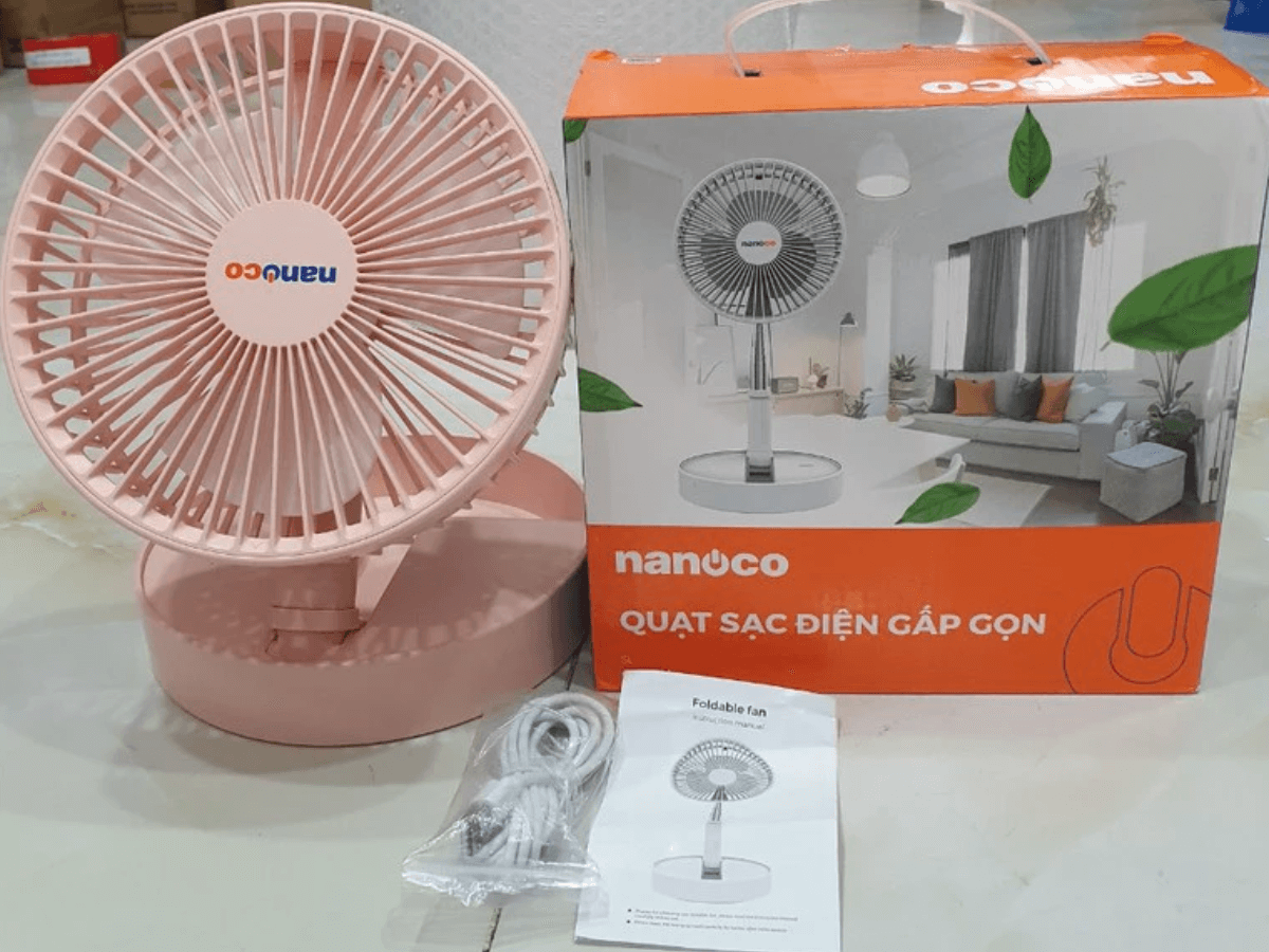 Quạt tích điện Nanoco NFF1617P gấp gọn dễ dàng
