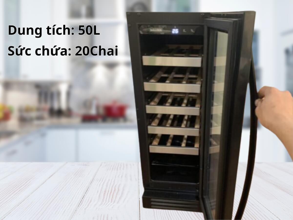 Dung tích 50 lít, sức chứa tối đa 20 chai rượu