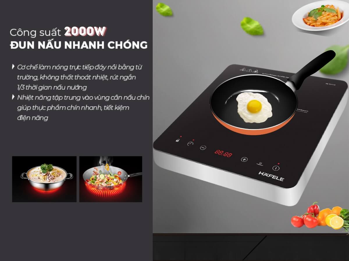 Công suất 2000W nấu nướng nhanh chóng
