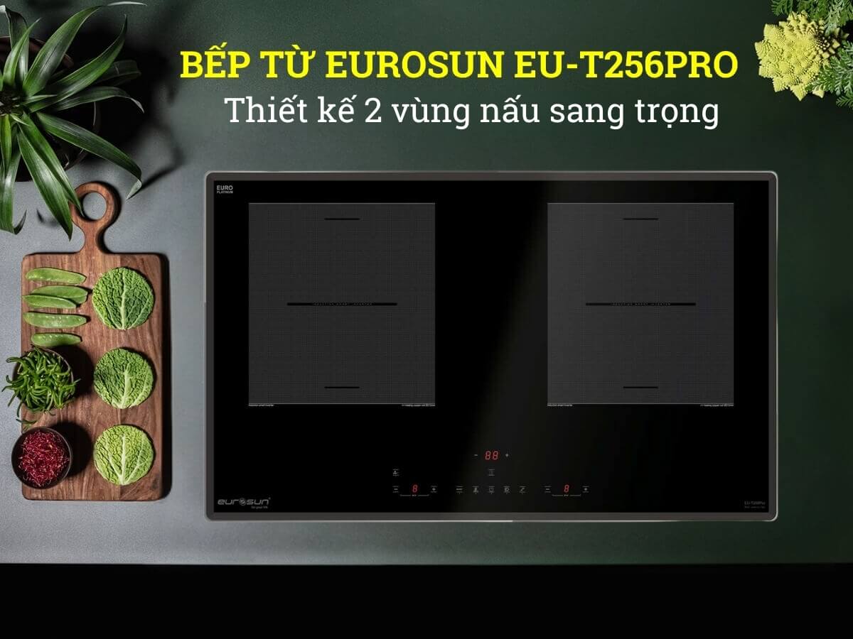 Bếp từ Eurosun EU-T256Pro thiết kế 2 vùng nấu sang trọng