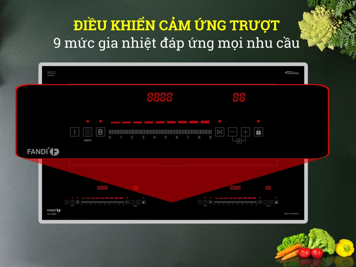 Điều khiển cảm ứng trượt 9 cấp độ nấu linh hoạt