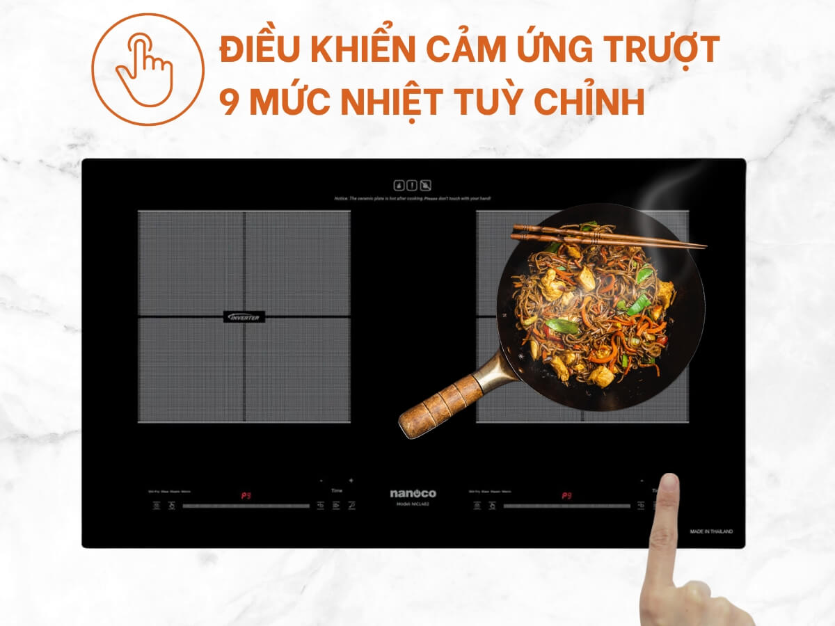 Điều khiển cảm ứng trượt 9 mức nhiệt