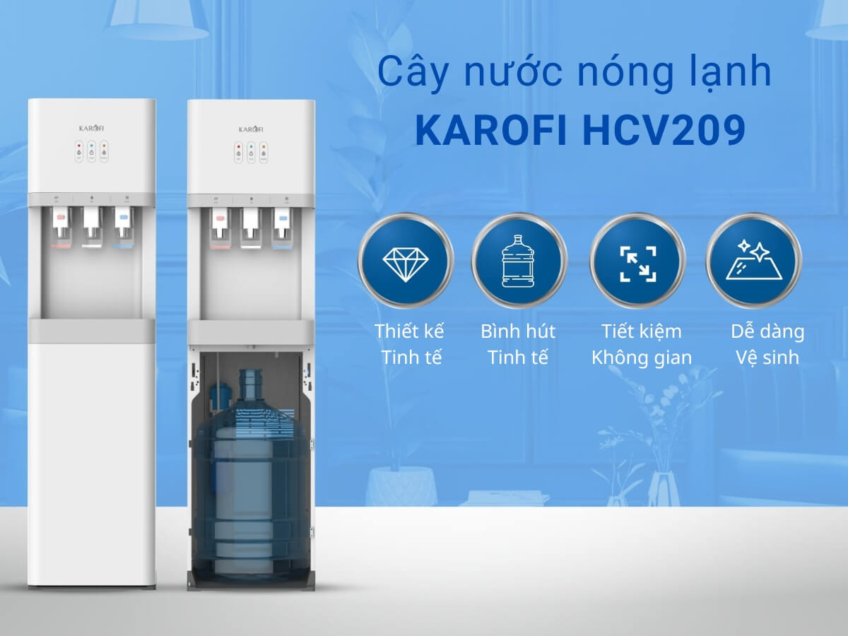 Cây nước nóng lạnh Karofi HCV209 ứng dụng công nghệ hút bình tiện lợi